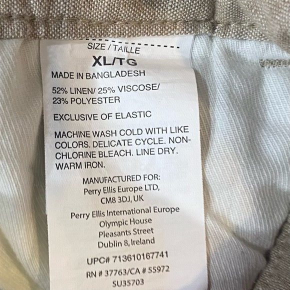 Cubavera Linen Blend Tan Shorts, Size XL, Elastic Drawstring Waist, Pockets - Picture 4 of 5